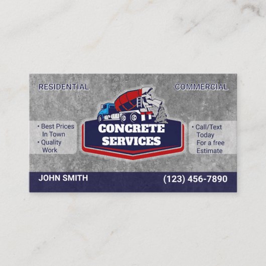 Cartes de visite pour service de béton (Devant)
