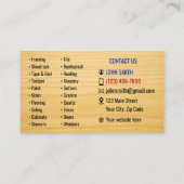 Cartes de visite pour service de rénovation (Dos)