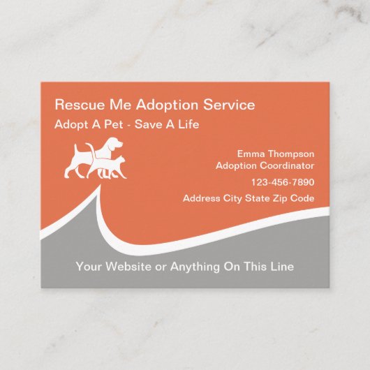 Cartes de visite pour services d'adoption d'animau (Devant)