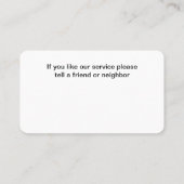 Cartes de visite pour services de climatisation HV (Dos)
