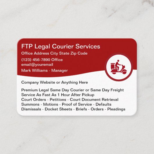 Cartes de visite pour services de messagerie jurid (Devant)