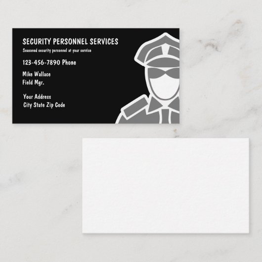 Cartes de visite pour services de sécurité (Devant / Derrière)
