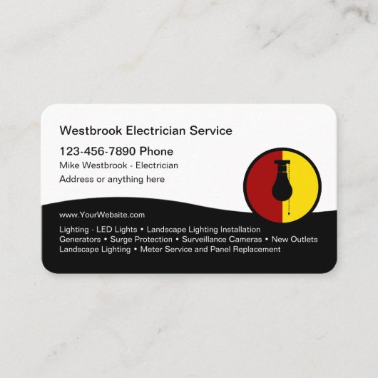 Cartes de visite professionnelles d'électricien mo (Devant)