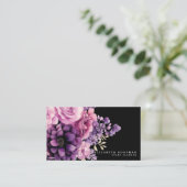 Cartes de visite professionnelles noires à fleurs (Debout devant)