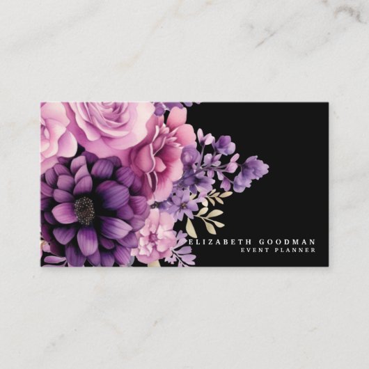 Cartes de visite professionnelles noires à fleurs (Devant)