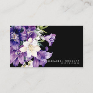 Cartes de visite professionnelles noires avec fleu