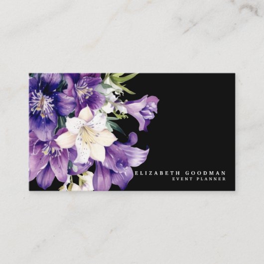 Cartes de visite professionnelles noires avec fleu (Devant)