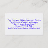 Cartes de visite professionnels (Dos)