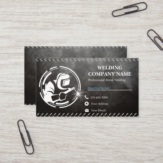 Cartes de visite professionnels de soudage noir (Devant/Arrière en situation)