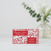 Cartes de visite professionnels Red white damask (Debout devant)