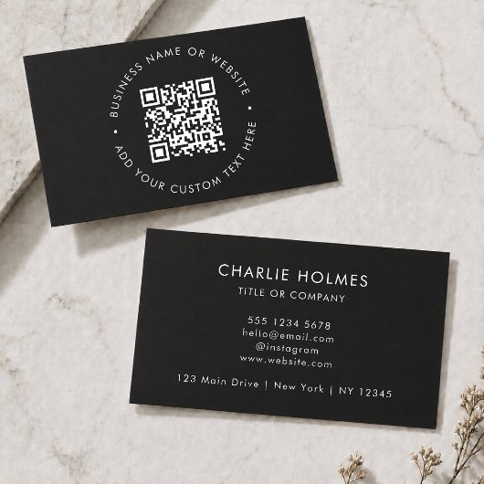 Cartes de visite QR Code | Carte noire élégante pe