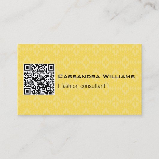 Cartes de visite QR CODE Jaune Damask (Devant)