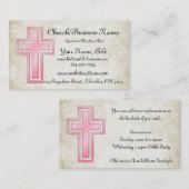 Cartes de visite religieux chrétiens croisés roses (Devant / Derrière)