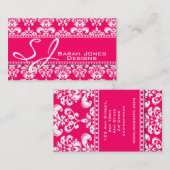 Cartes de visite rose et blanc de damassé de (Devant / Derrière)