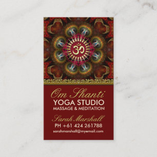 Cartes de visite rouges d'or de yoga de l'OM