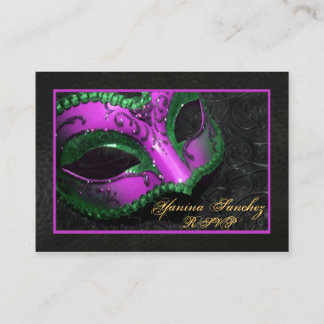 Cartes de visite RSVP masquade rose chaud