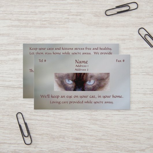 Cartes de visite Siamese Eyes (Devant/Arrière en situation)