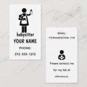 Cartes de visite simples de baby-sitter (Devant / Derrière)