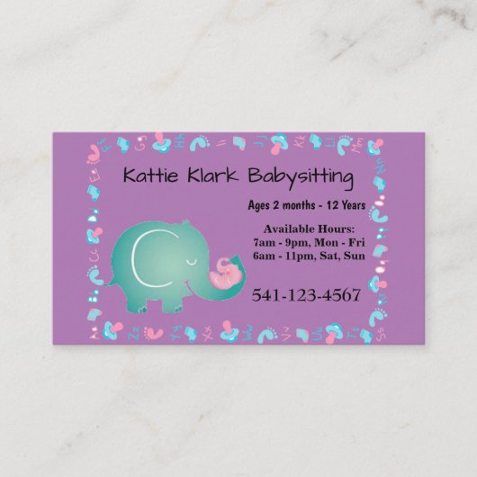 Cartes de visite simples de garde d'enfants (Devant)