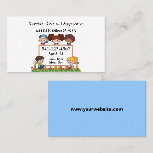Cartes de visite simples de garderie (Devant / Derrière)