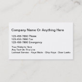 Cartes de visite simples de serrurier (Dos)