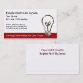 Cartes de visite simples d'électricien (Devant / Derrière)