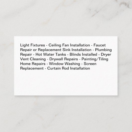 Cartes de visite simples des services ménagers à d (Dos)