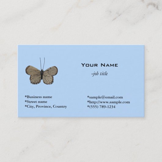 Cartes de visite simples légères bleu moucheron. (Devant)