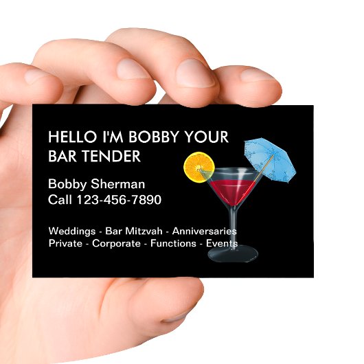Cartes de visite simples pour barman