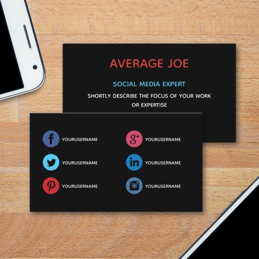 Cartes de visite simples pour expert en médias soc
