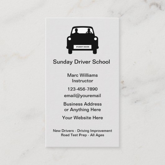 Cartes de visite simples pour instructeur d'auto-é (Devant)