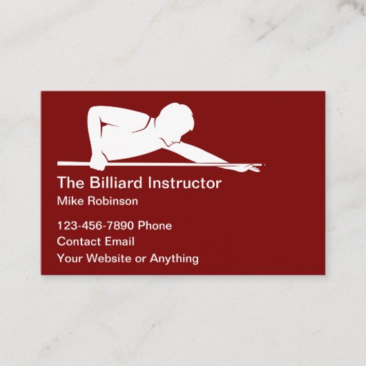 Cartes de visite simples pour professeur de billar (Devant)