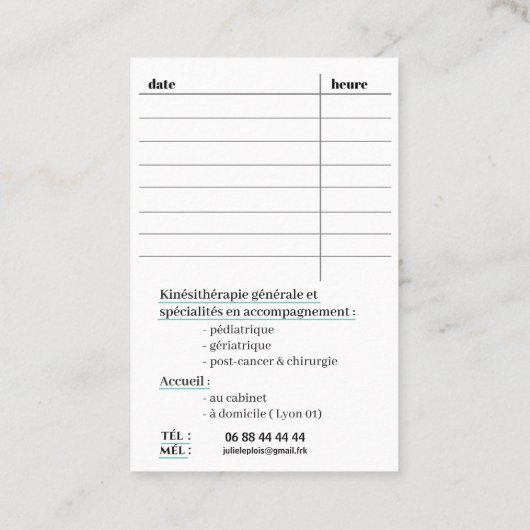 Cartes de visite Standard : 8,5 cm x 5,5 cm (Dos)