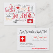 Cartes de visite suisses de tourisme de thème de (Devant / Derrière)