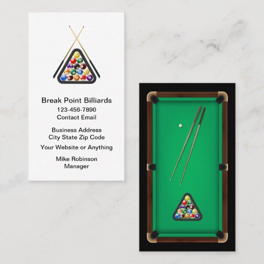 Cartes de visite thème Billard Cool (Devant / Derrière)