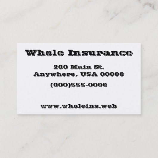 cartes de visite "Tip Chart" (Dos)