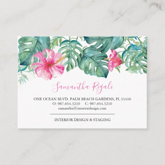 Cartes de visite tropicaux avec Hibiscus d'aquarel (Devant)