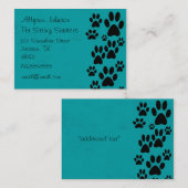 Cartes de visite turquoises de pattes (Devant / Derrière)