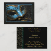 Cartes de visite turquoises de RSVP Masquerade (Devant / Derrière)