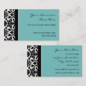 Cartes de visite turquoises élégants de damassé (Devant / Derrière)