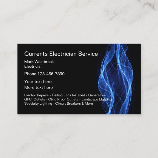 Cartes de visite uniques du service d'électricien (Devant)