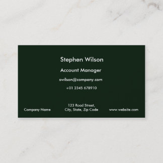 Cartes de visite vert foncé simple couleur simple