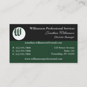 Cartes de visite verts de Corner Monogramme
