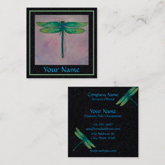 Cartes de visite verts de libellule (Devant / Derrière)