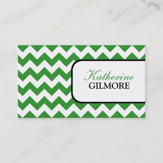 Cartes de visite verts élégants de Chevron (Devant)