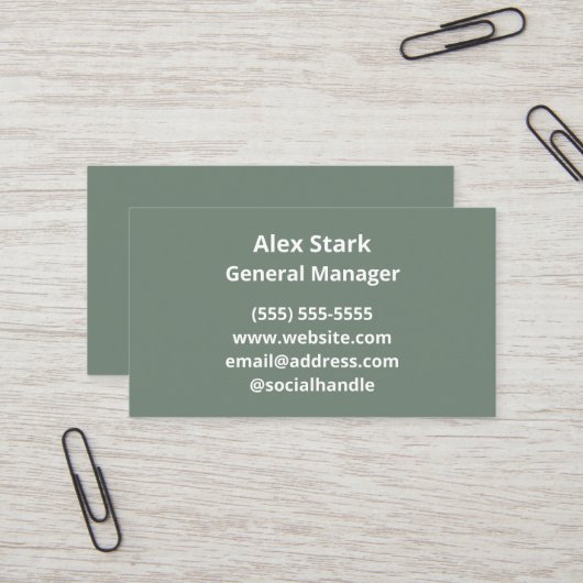 Cartes de visite verts Solid Sage (Devant/Arrière en situation)