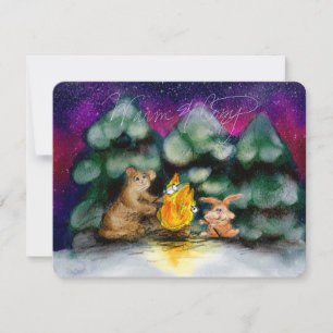 Cartes de vœux Animaux de la forêt hivernale autou