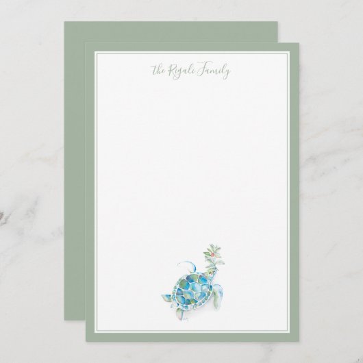 Cartes de vœux aquarelle côtière Tortue de mer de (Devant / Derrière)