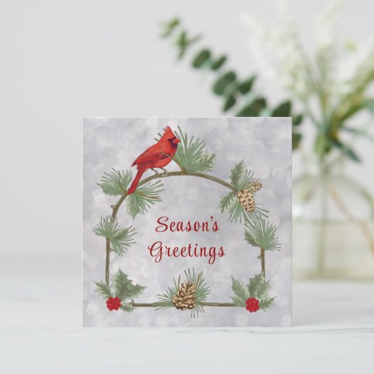 Cartes de vœux aux pinsons des neiges et pins de l (Debout devant)