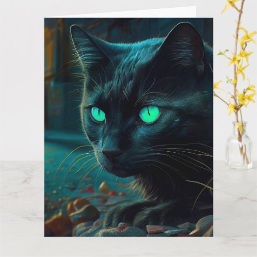 Cartes de vœux Black Cat (Fleur jaune)